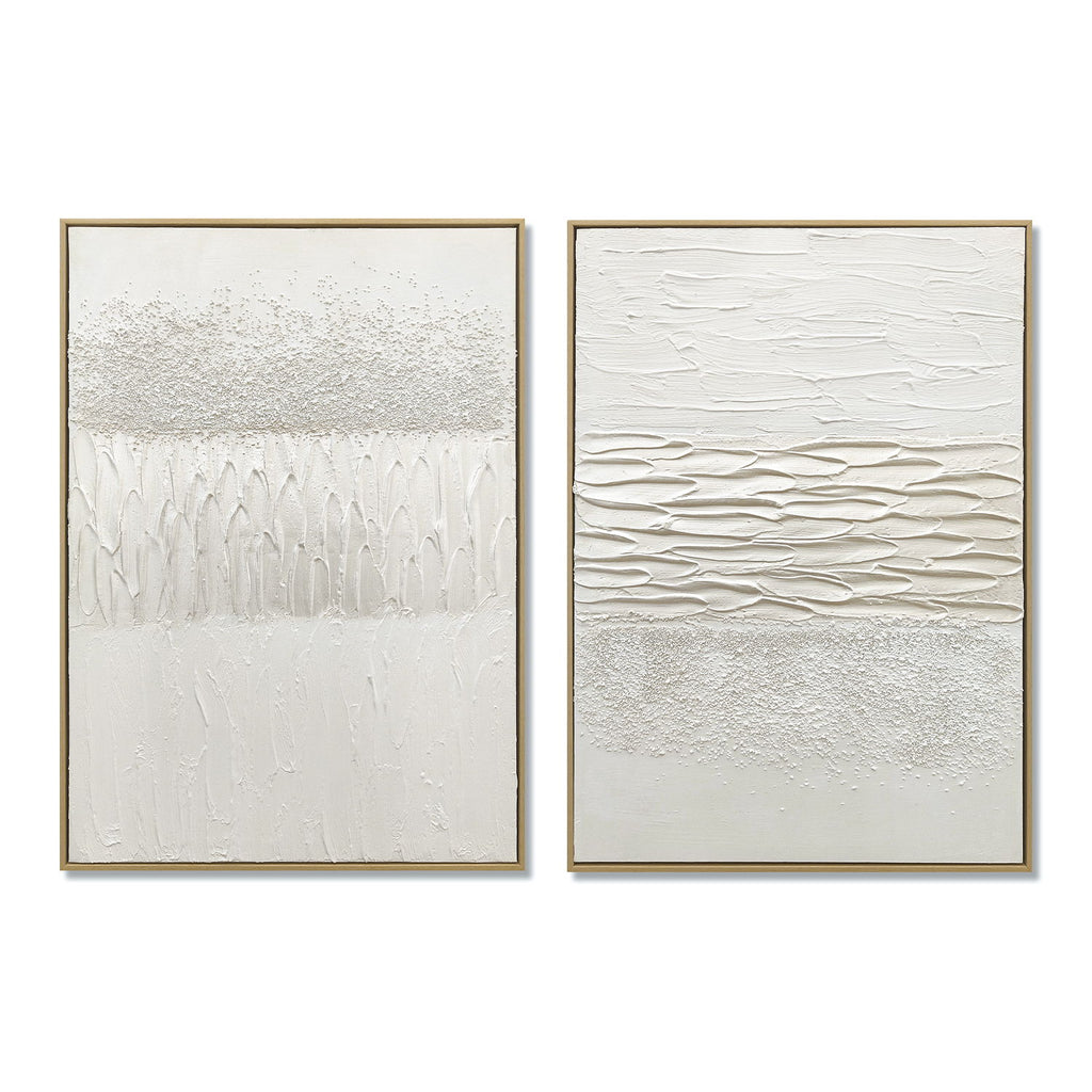 Framed Abstract Wall Art, Thick Textured Canvas Painting With Stone Accents (Set of 2) - Antique White