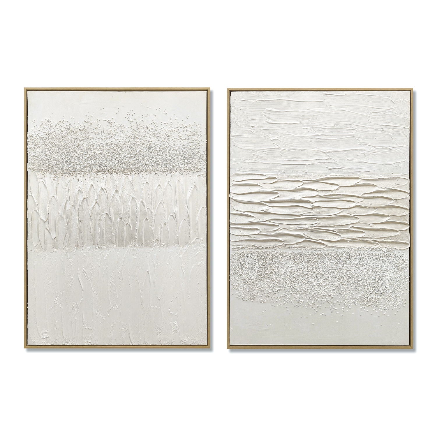 Framed Abstract Wall Art, Thick Textured Canvas Painting With Stone Accents (Set of 2) - Antique White