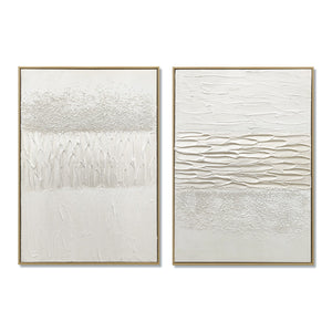 Framed Abstract Wall Art, Thick Textured Canvas Painting With Stone Accents (Set of 2) - Antique White