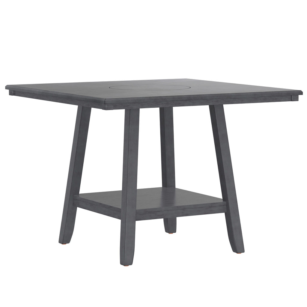 Counter Height Dining Table With Tapered Base And Lazy Susan - Gray