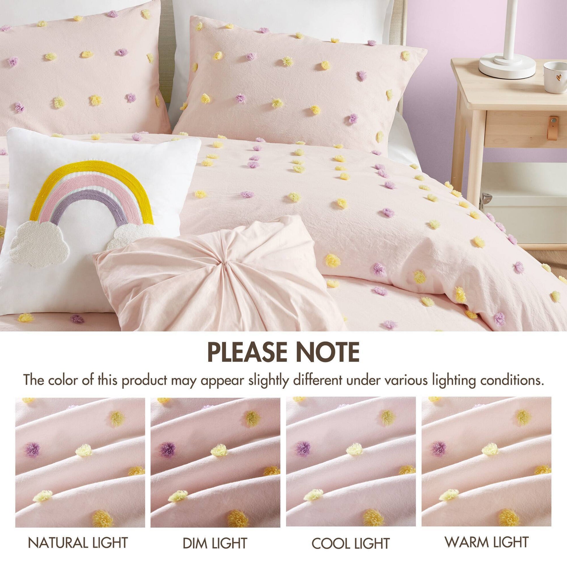 Callie - 5 Piece Full/Queen Pom Pom Comforter Set - Pink Multi