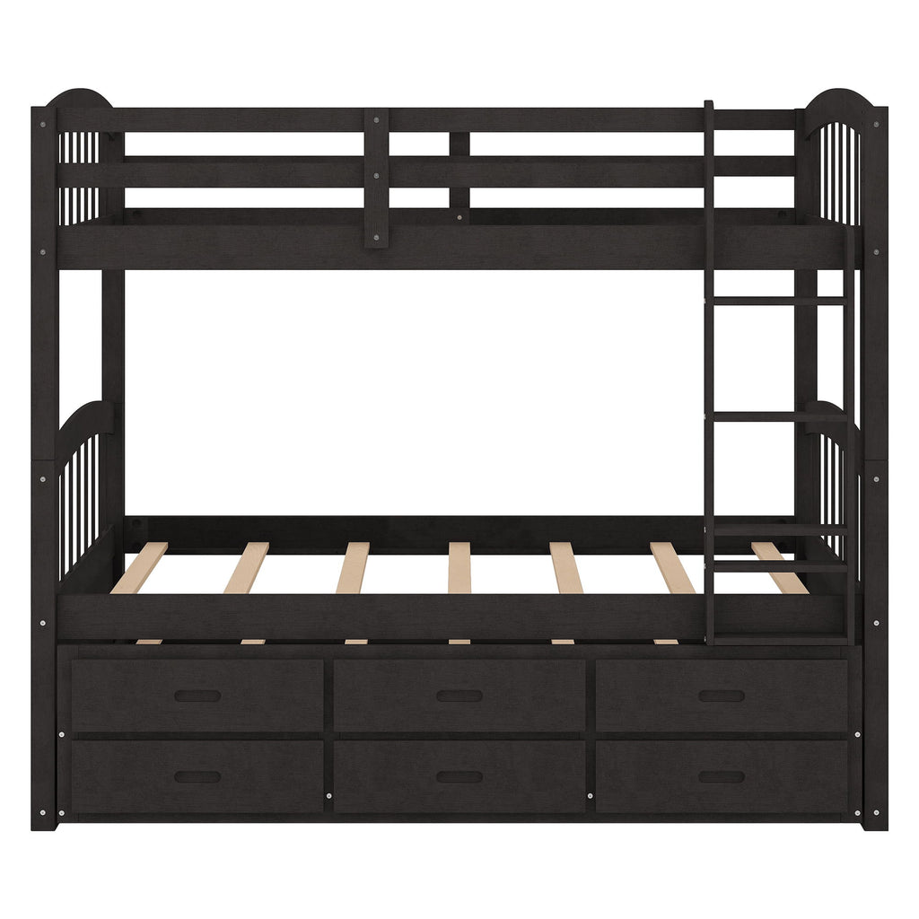 Bunk Bed With Trundle And Drawers, Arched Headboard And Footboard