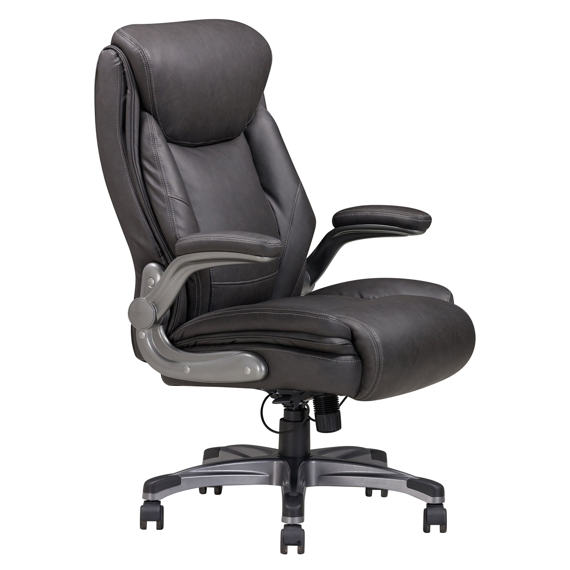 Bonded Leather Upholstered Office Chair With Adjustable Height And Armrest - Gray