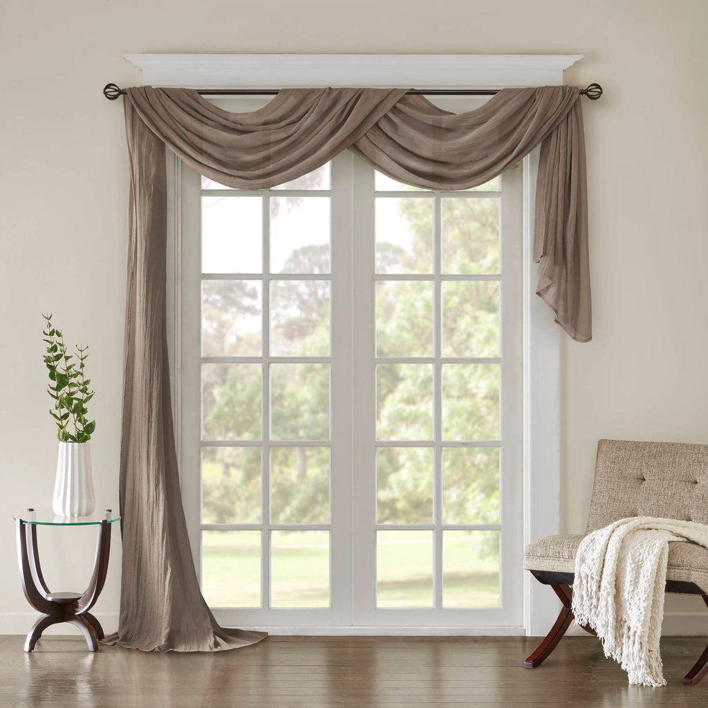 Harper - 144" Solid Crushed Scarf Sheer - Taupe