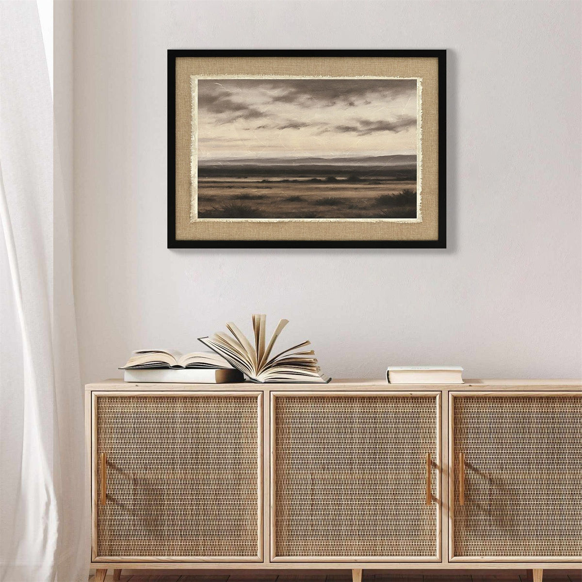 Vintage Landscape Large Framed Wall Art, Nature Wilderness Scenery Paintings Decor Aesthetic - Ember Black / Linen Sesame