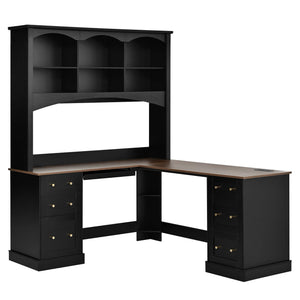 Space Saving L-Shaped Computer Desk With Keyboard Tray & Charging Stations