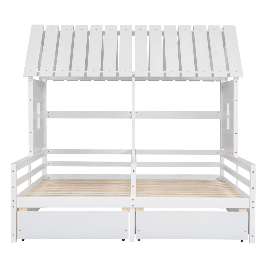 House Platform Beds With 2 Drawers, Side By Side Design