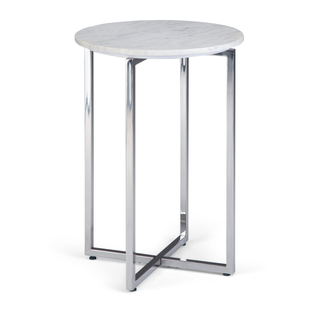 Marsden - Side Table With Polished Base - White / Silver