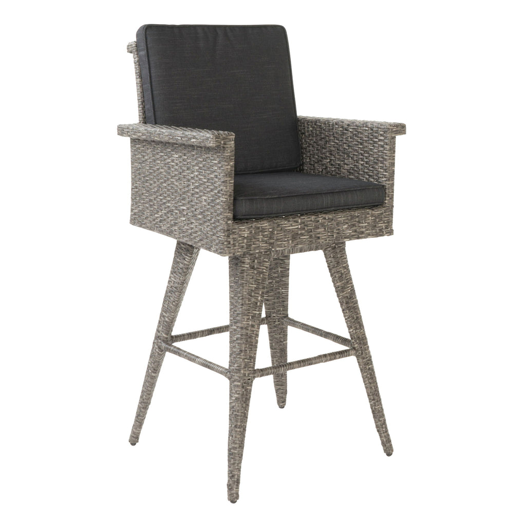 Outdoor Rattan Swivel Barstool With Water Resistant Cushion - Mixed Black / Dark Gray