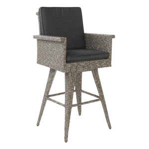 Outdoor Rattan Swivel Barstool With Water Resistant Cushion - Mixed Black / Dark Gray
