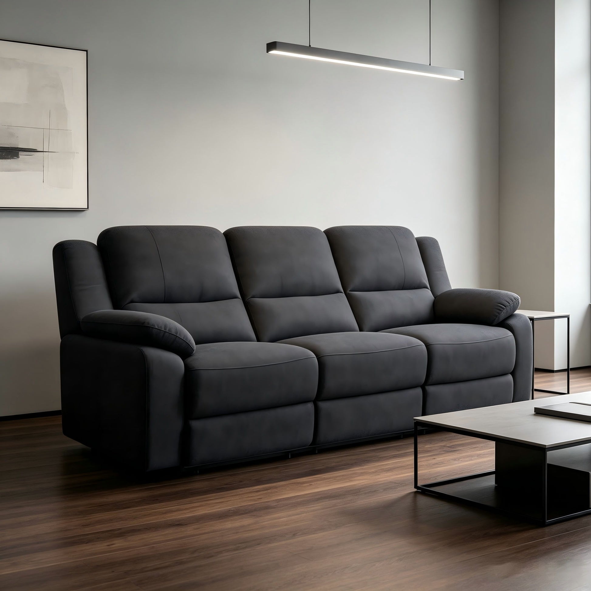 3 Seat Manual Reclining Sofa With Deep Recline - Black