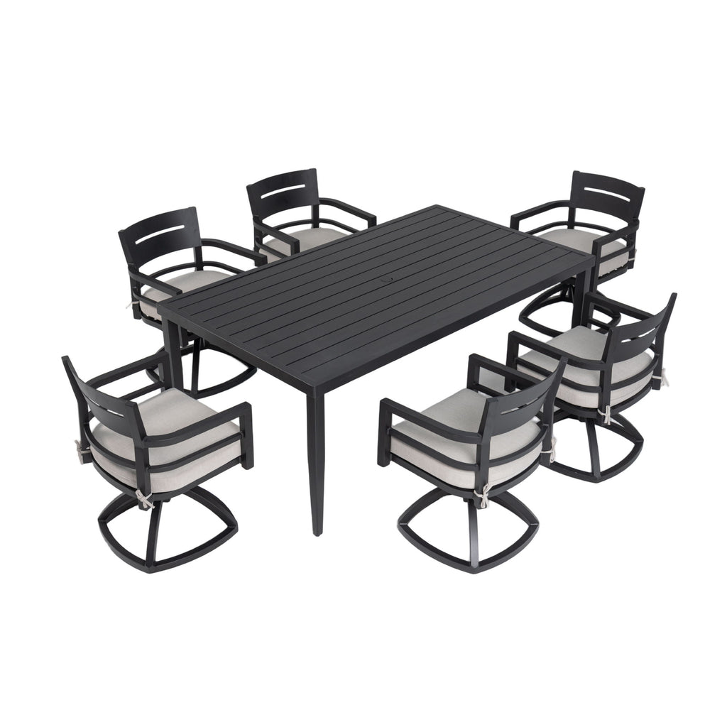 Outdoor Modern Dining Set, Chairs Sunbrella Cushioned And Dining Table With Umbrella Hole