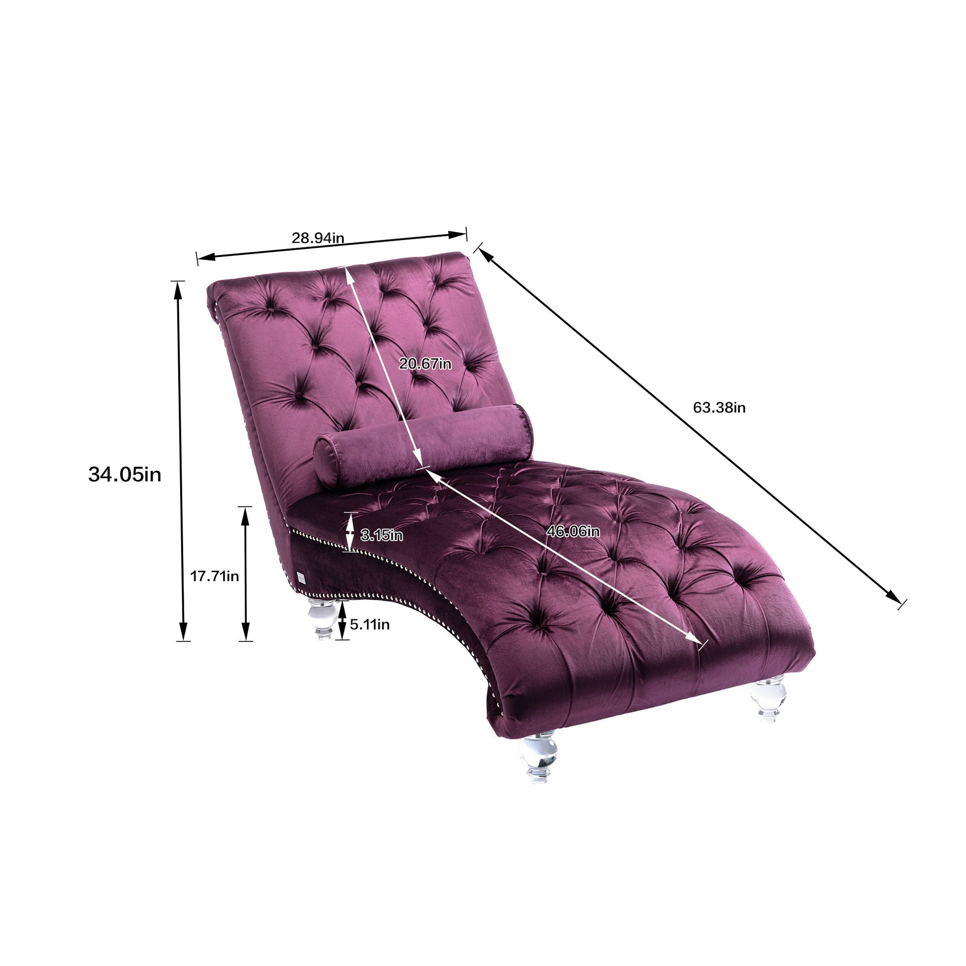 Velvet Chaise Lounge Indoor, Button Tufted Upholstered Chaise Lounge Chair With Pillow