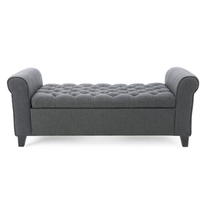 Hayes - Contemporary Armed Storage Bench With Rolled Arms And Button Tufting