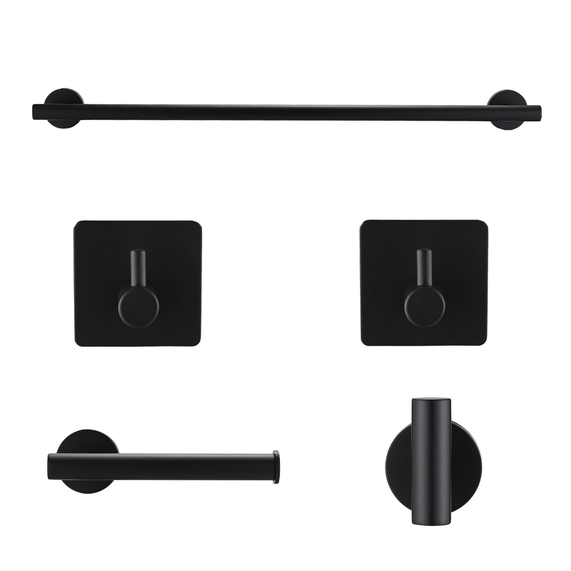 Bathroom Hardware Set Stainless Steel With Towel Bar, Paper Holder, And Hooks - Matte Black