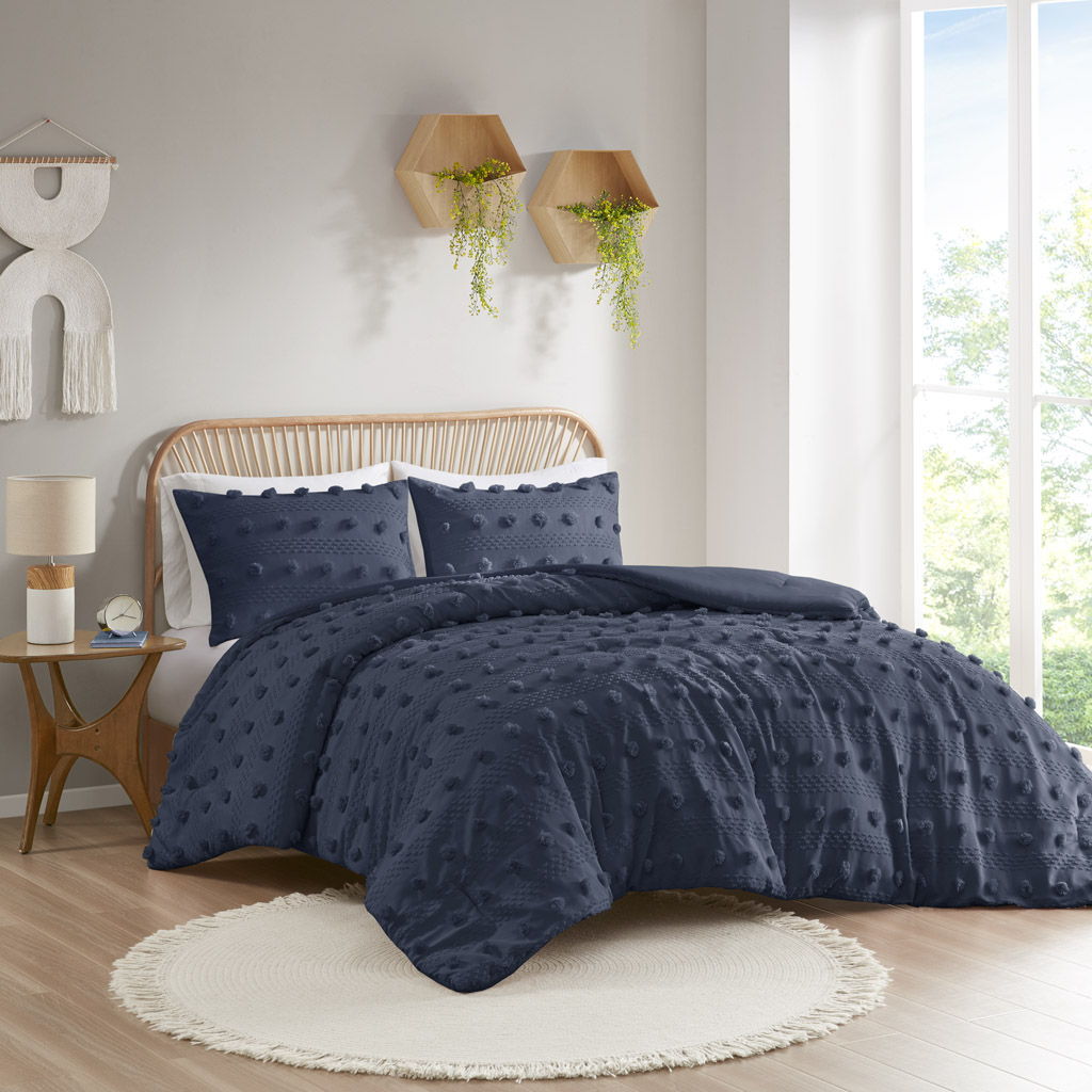 Lucy - Clip Jacquard Twin Comforter Set - Navy