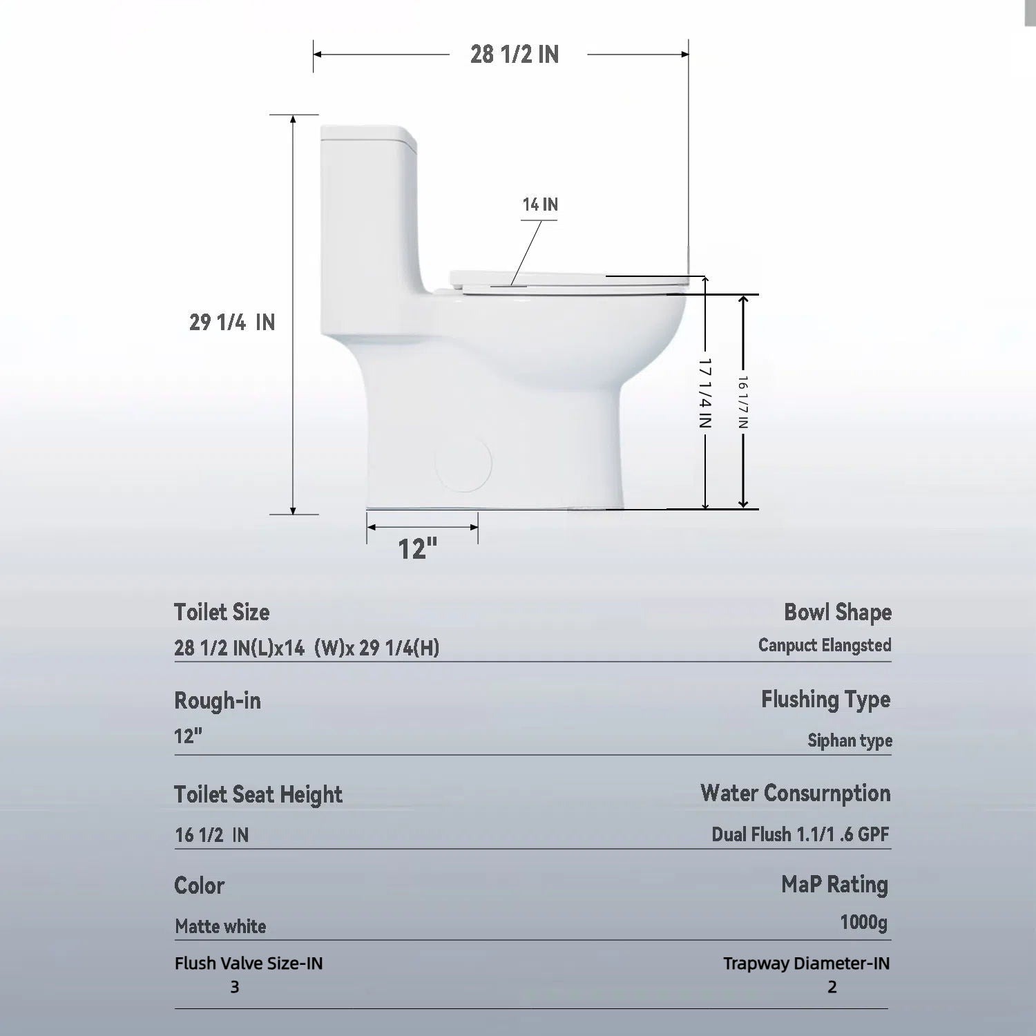 1 Piece Toilet With Tornado Flush, Soft Closing Seat