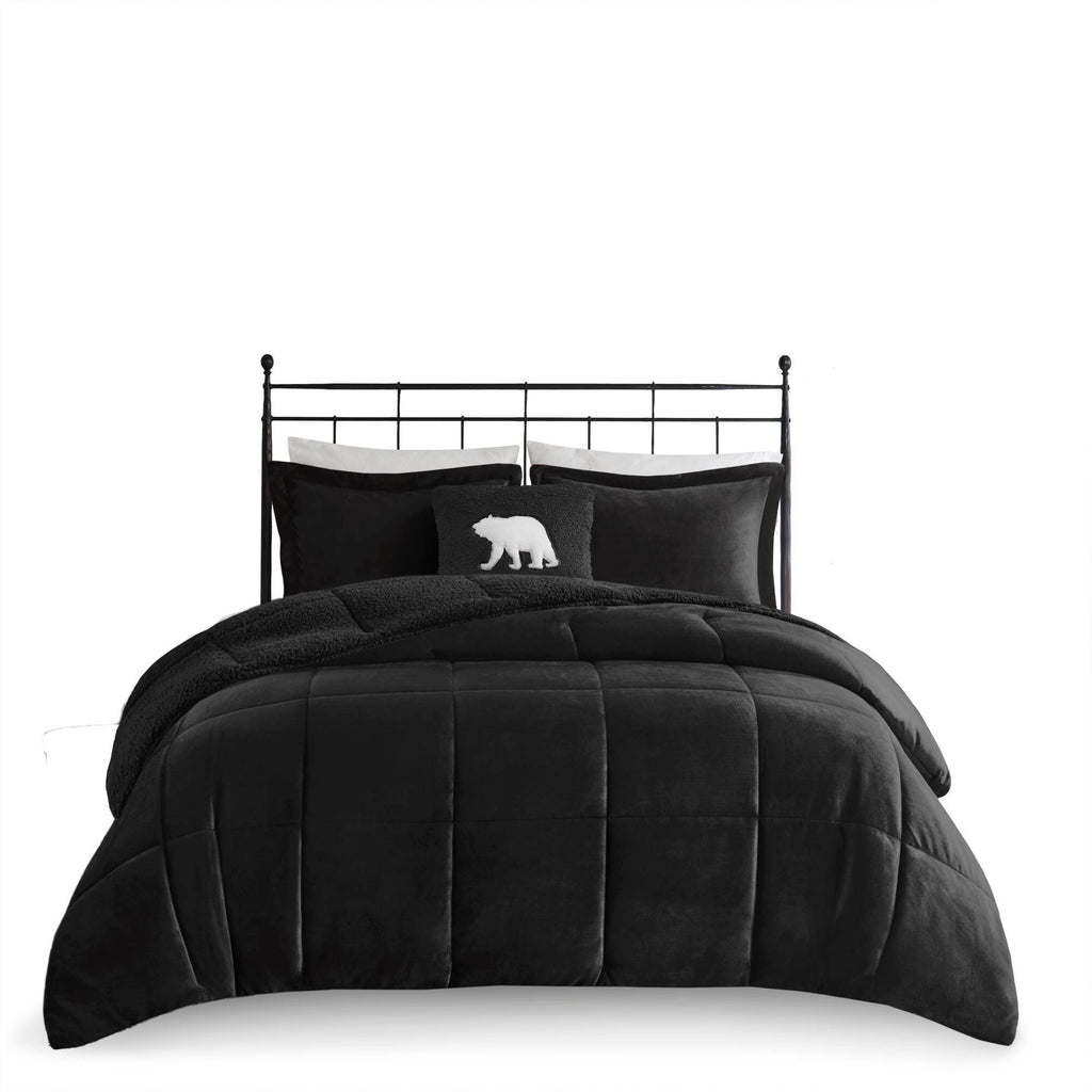 Alton - King Plush Sherpa Down Alternative Comforter Set - Black