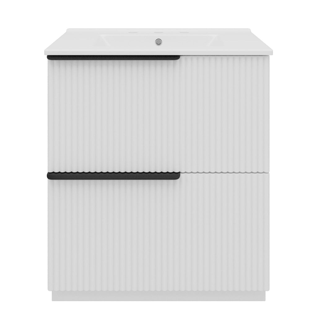 Fluted Bathroom Vanity With Ceramic Sink, Freestanding Cabinet