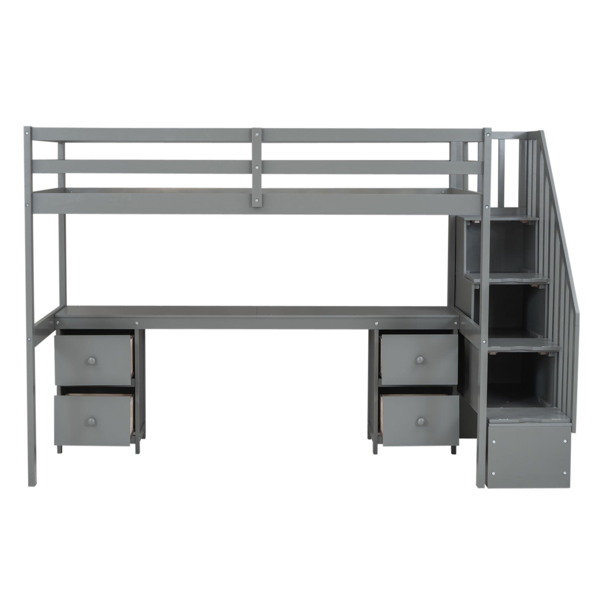 Loft Bed Frame With Built In Desk And Double Storage Drawers