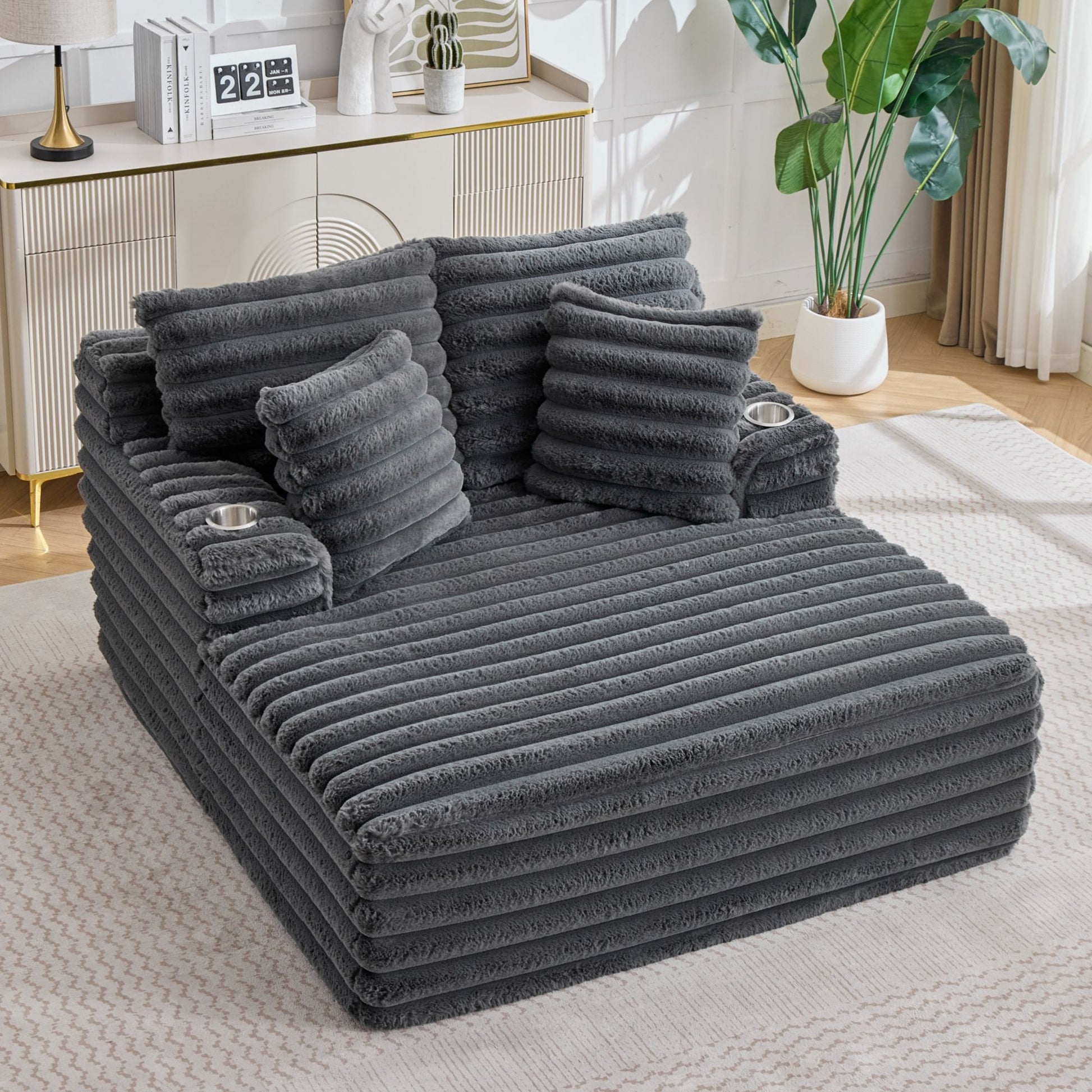 Oversized Chaise Lounge Chair Indoor With Pillows For Living Room