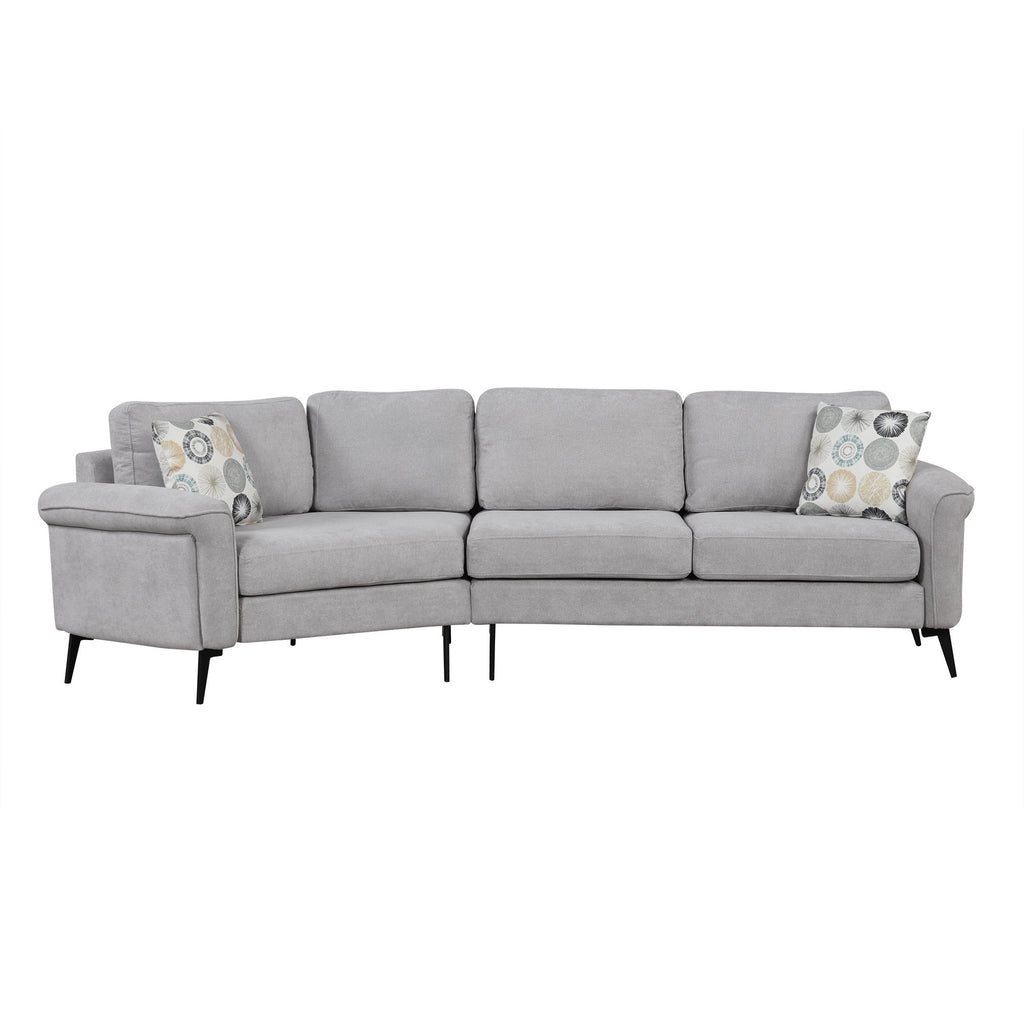 Upholstered 3 Seater Curved Sofa With Printed Pillows Chenille