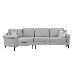 Upholstered 3 Seater Curved Sofa With Printed Pillows Chenille