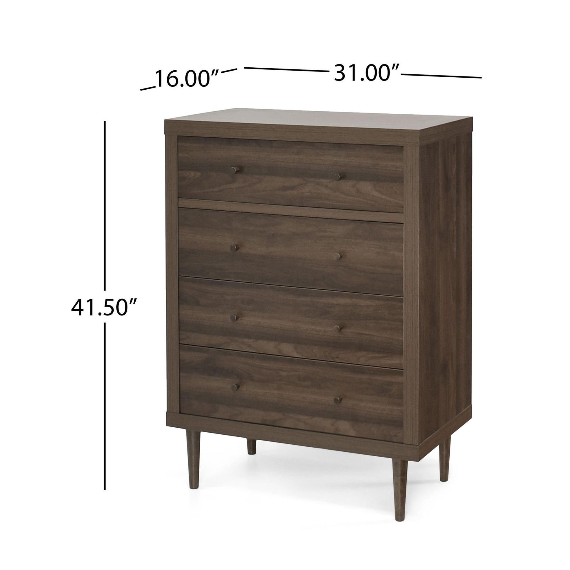 Farhart - Mid Century Modern 4 Drawer Dresser - Walnut