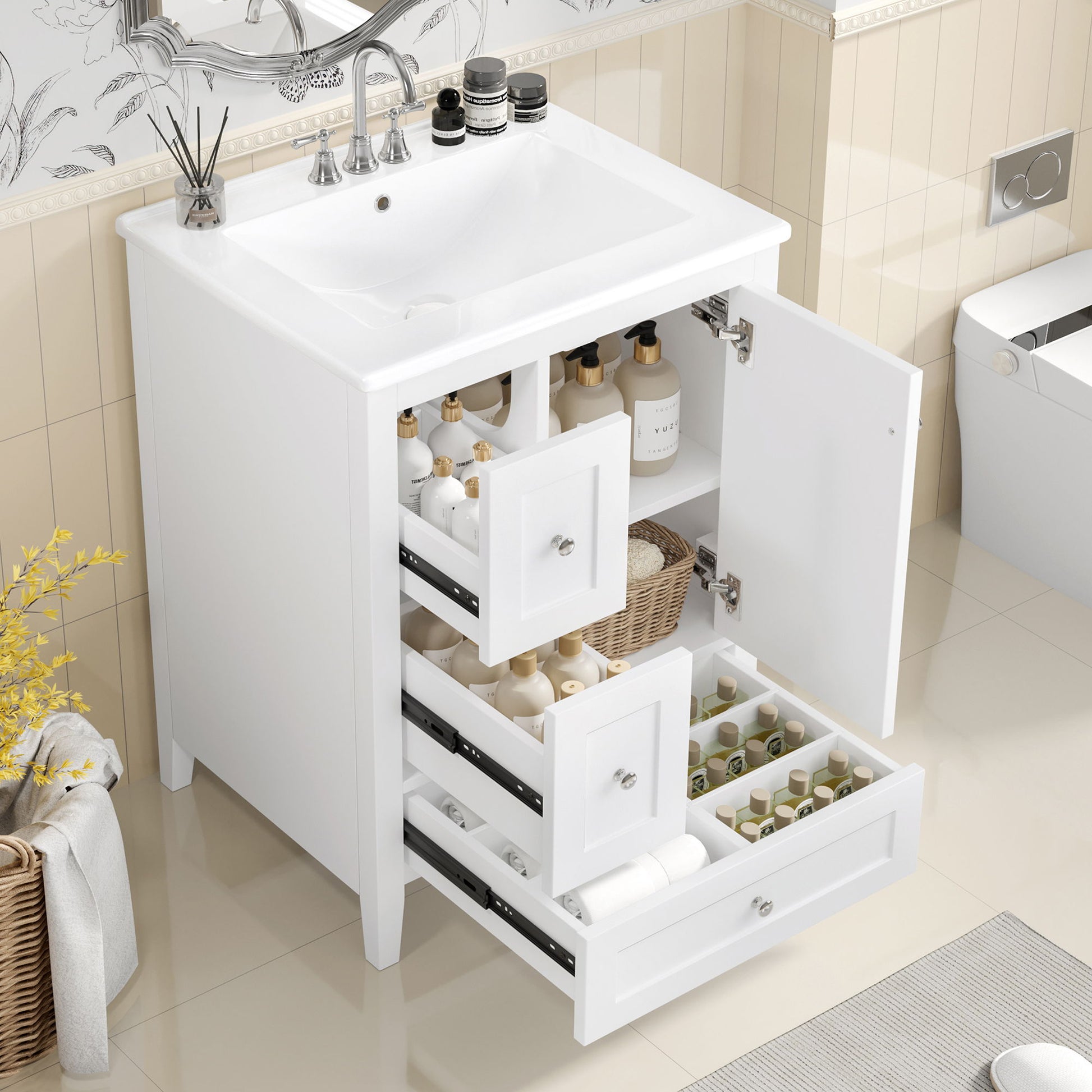 Modern Bathroom Vanity With Storage, Adjustable Shelf