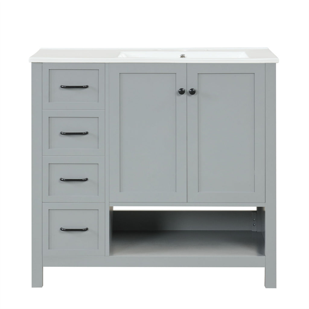 Bathroom Vanity With Sink Top, Bathroom Vanity Cabinet With 2 Doors And 2 Drawers, Open Shelf