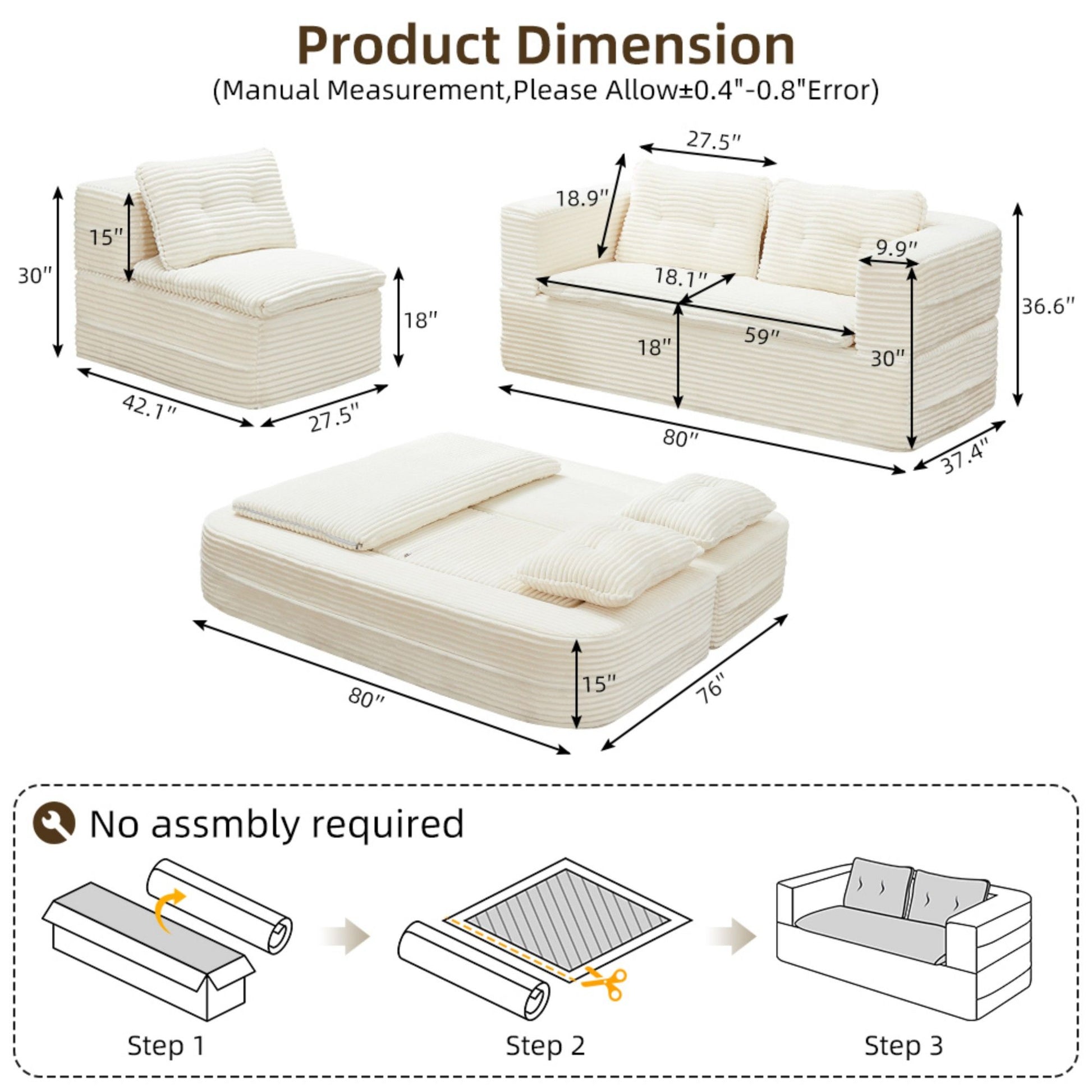 Multi Functional Sectional Sofa Bed With Independent Chaise Lounge And Functional Blanket