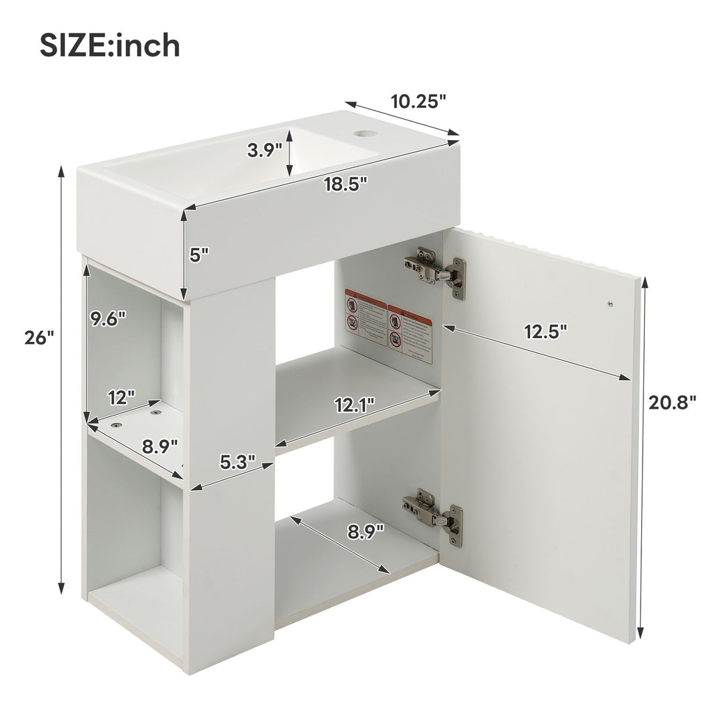 Floating Bathroom Vanity With Resin Basin, Left Side Storage - White