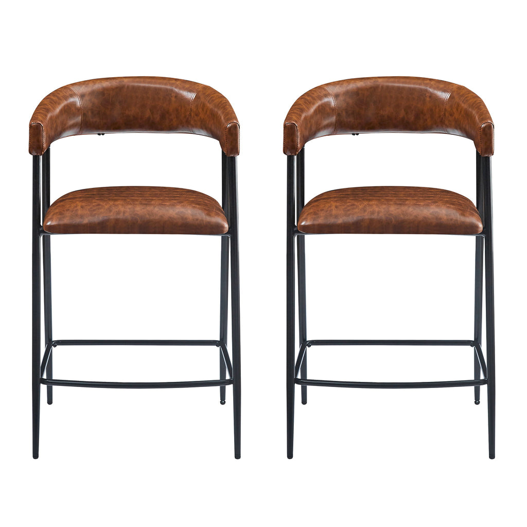 Counter Stools (Set of 2), Upholstered Counter Stools With Iron Frame, Backrest, Footrest, Arm Counter Stools For Home Bar, Kitchen Counter - Brown