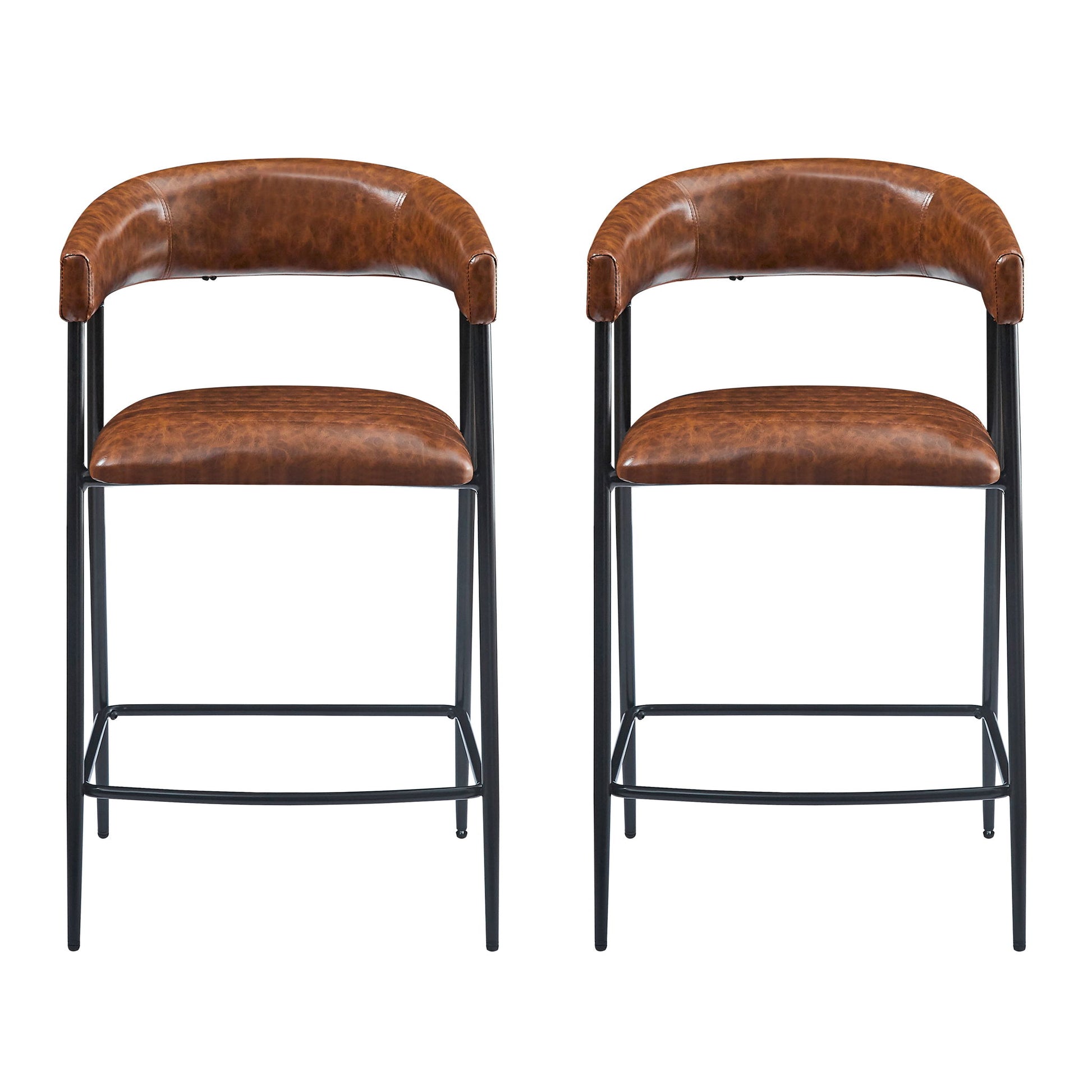 Counter Stools (Set of 2), Upholstered Counter Stools With Iron Frame, Backrest, Footrest, Arm Counter Stools For Home Bar, Kitchen Counter - Brown