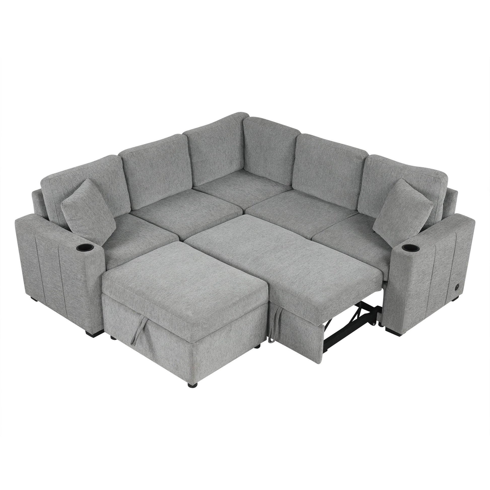 Sectional Sofa Convertible Pull-Out Sofa Bed With A Movable Storage Ottoman For Living Room