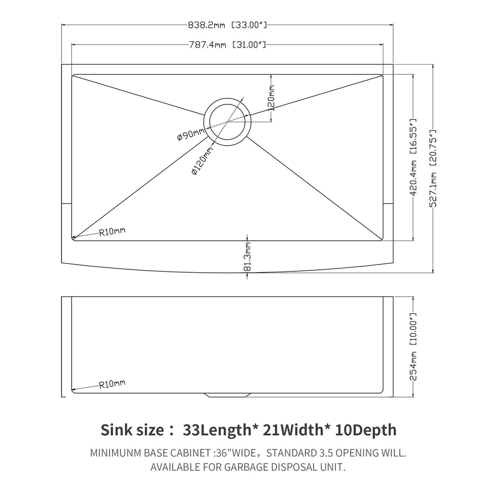 Farmhouse Kitchen Sink, Stainless Steel, Apron Front