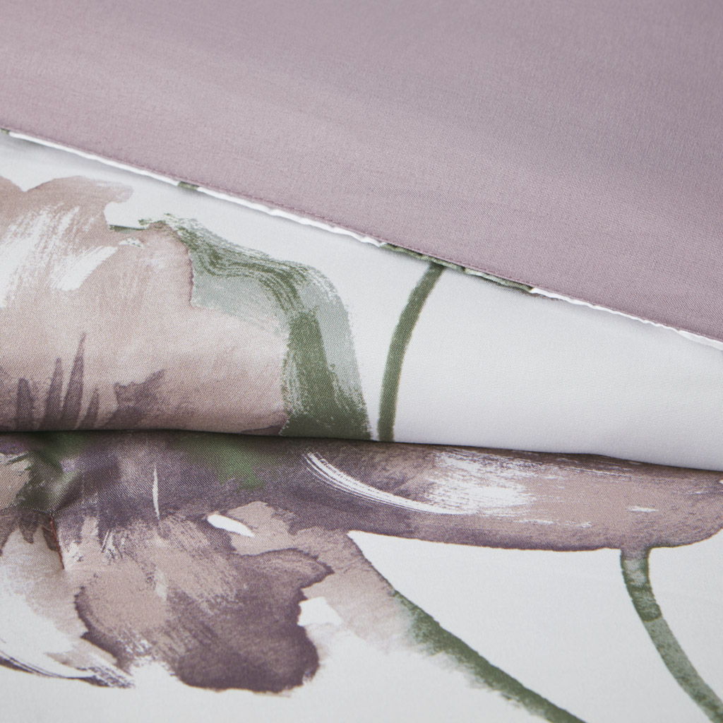 Alice - Full Floral Comforter Set With Bed Sheets - Mauve