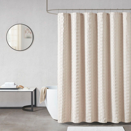 Metro - Woven Clipped Solid Shower Curtain - Sand