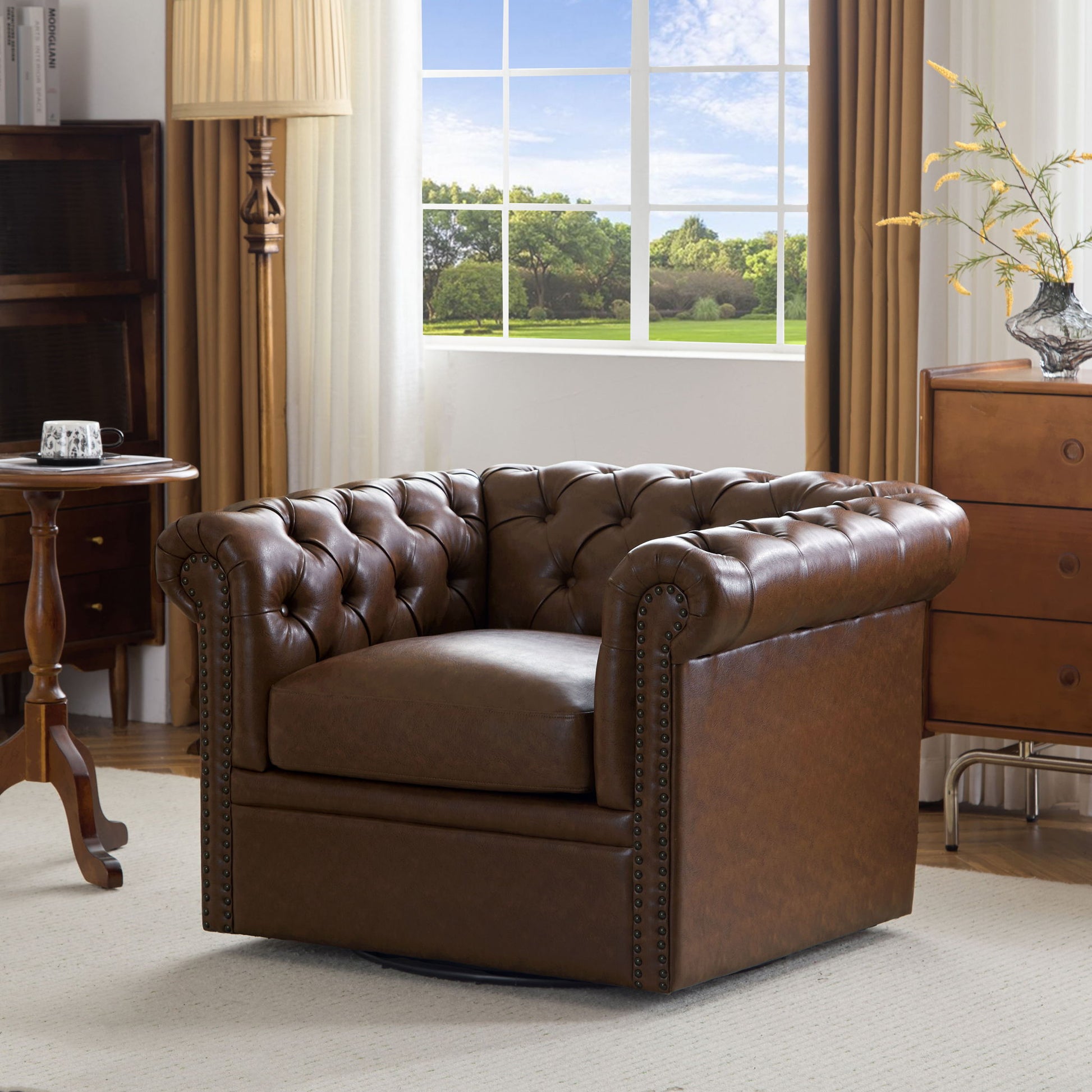 Chesterfield Style Swivel Club Chair With Button Tufted