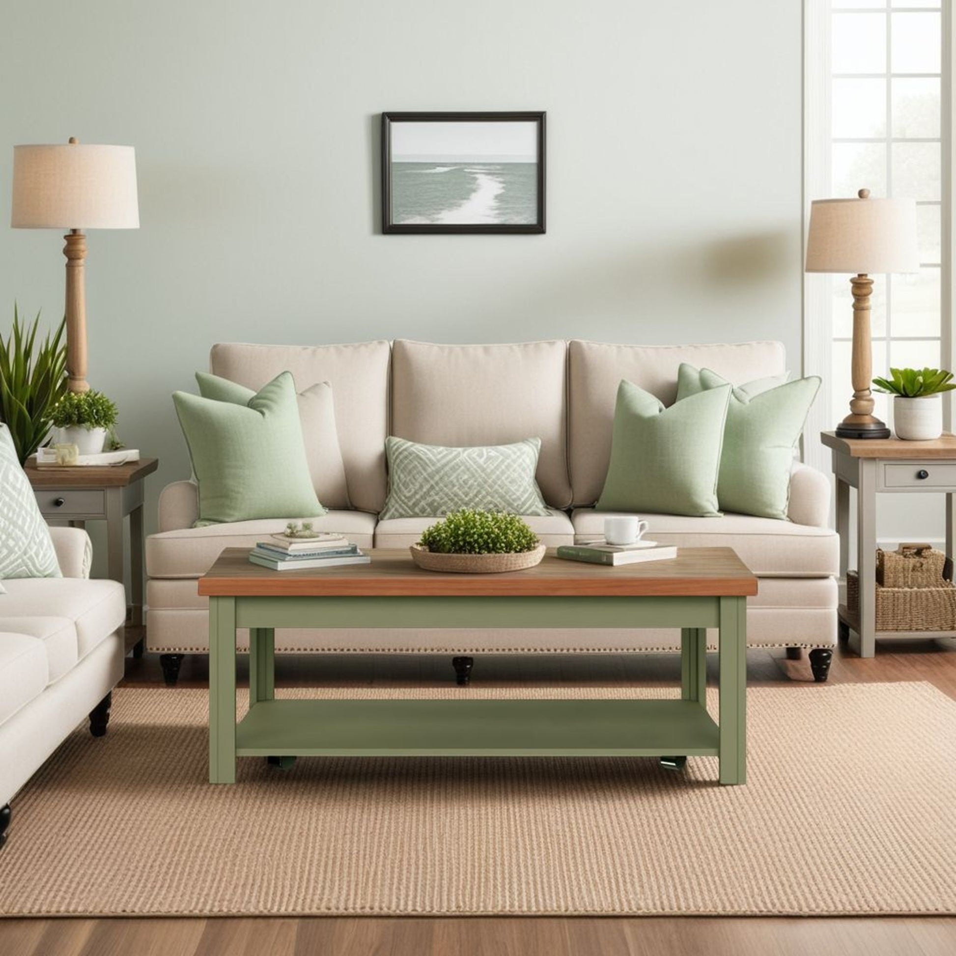 Coffee Table - Sage Green And Fruitwood