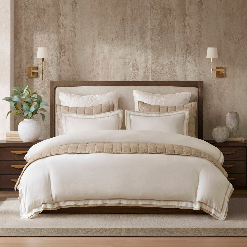 Linen Blend - King/California King Duvet Cover Set - White/Gold