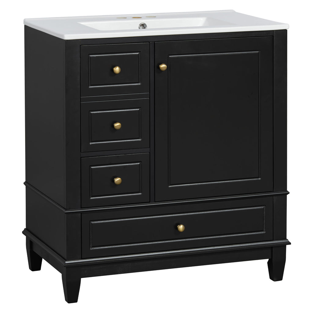 Freestanding Bathroom Vanity With Sink, Soft Close Door, 3 Drawers
