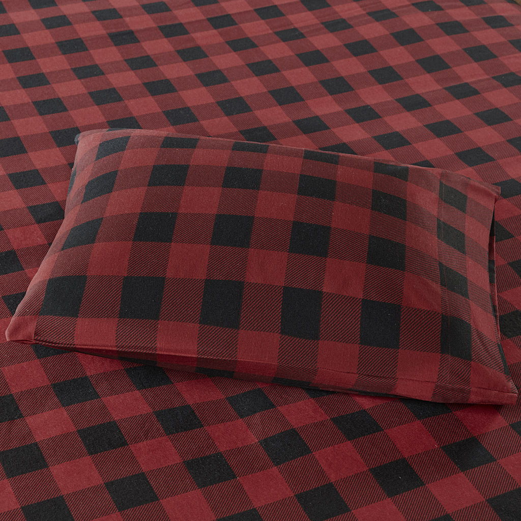 Flannel - Queen Sheet Set - Red / Black Buffalo Check