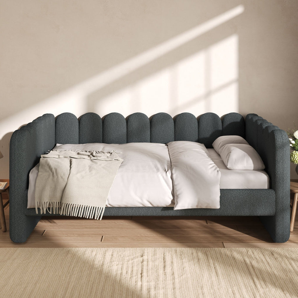 Upholstered Daybed With Curved Ribbed Panel Design