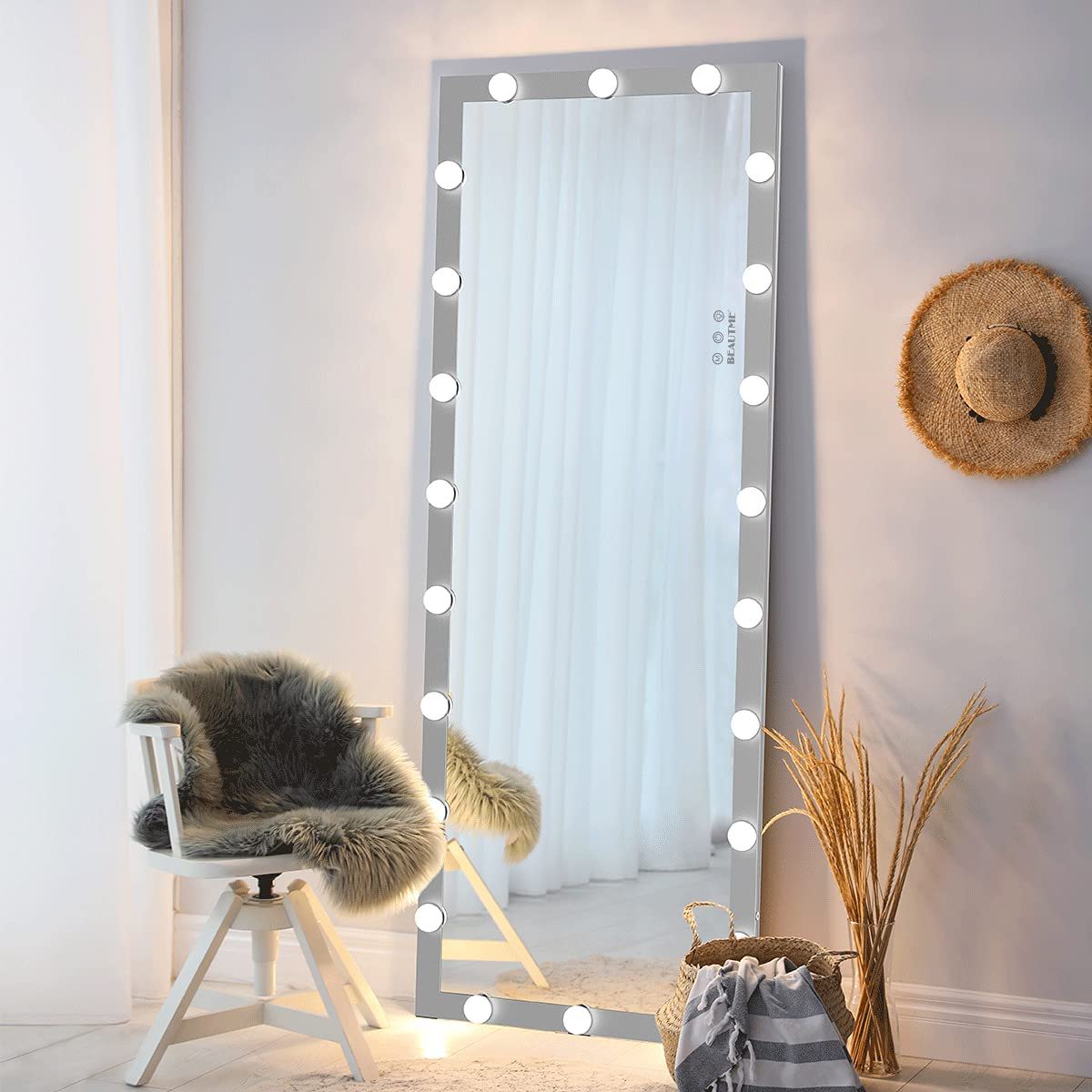 Full Length Mirror With Lights Full Body Vanity Mirror With 3 Color Modes Lighted Standing Floor Mirror For Dressing Room Bedroom Wall Mounted Touch Control