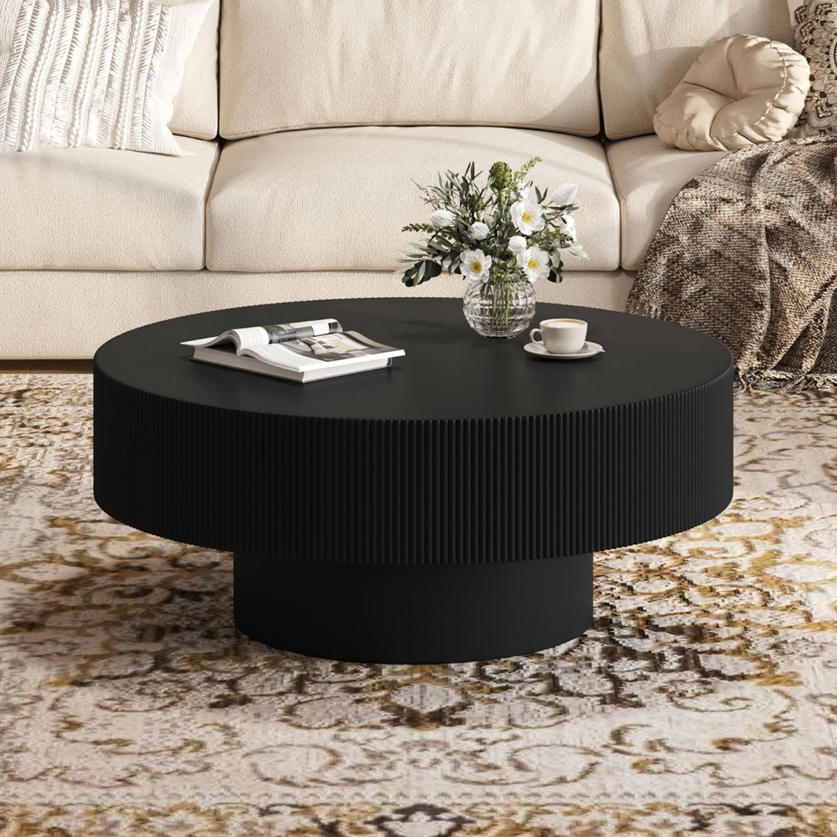 Elegant Round Coffee Table With Thick Tabletop