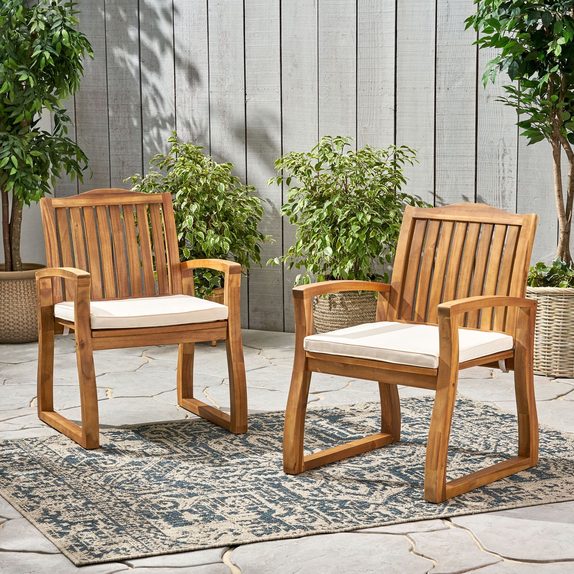 Della - Wood Armchair (Set of 2) Outdoor Dining Chairs - Cream