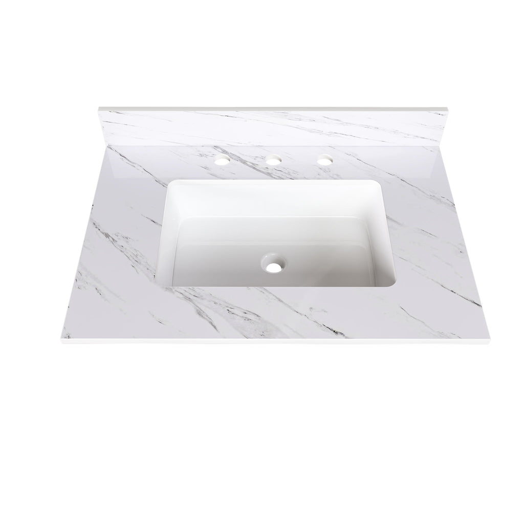 Bianco Carrara Venato Elegant Marble Vanity Top, Bathroom Vanity With Undermount Sink, Sintered Stone