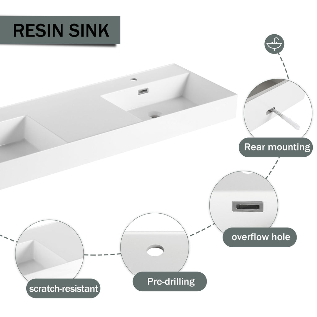 Contemporary Wall Mounted Bathroom Vanity With Dual Resin Sink And Soft Close Drawer