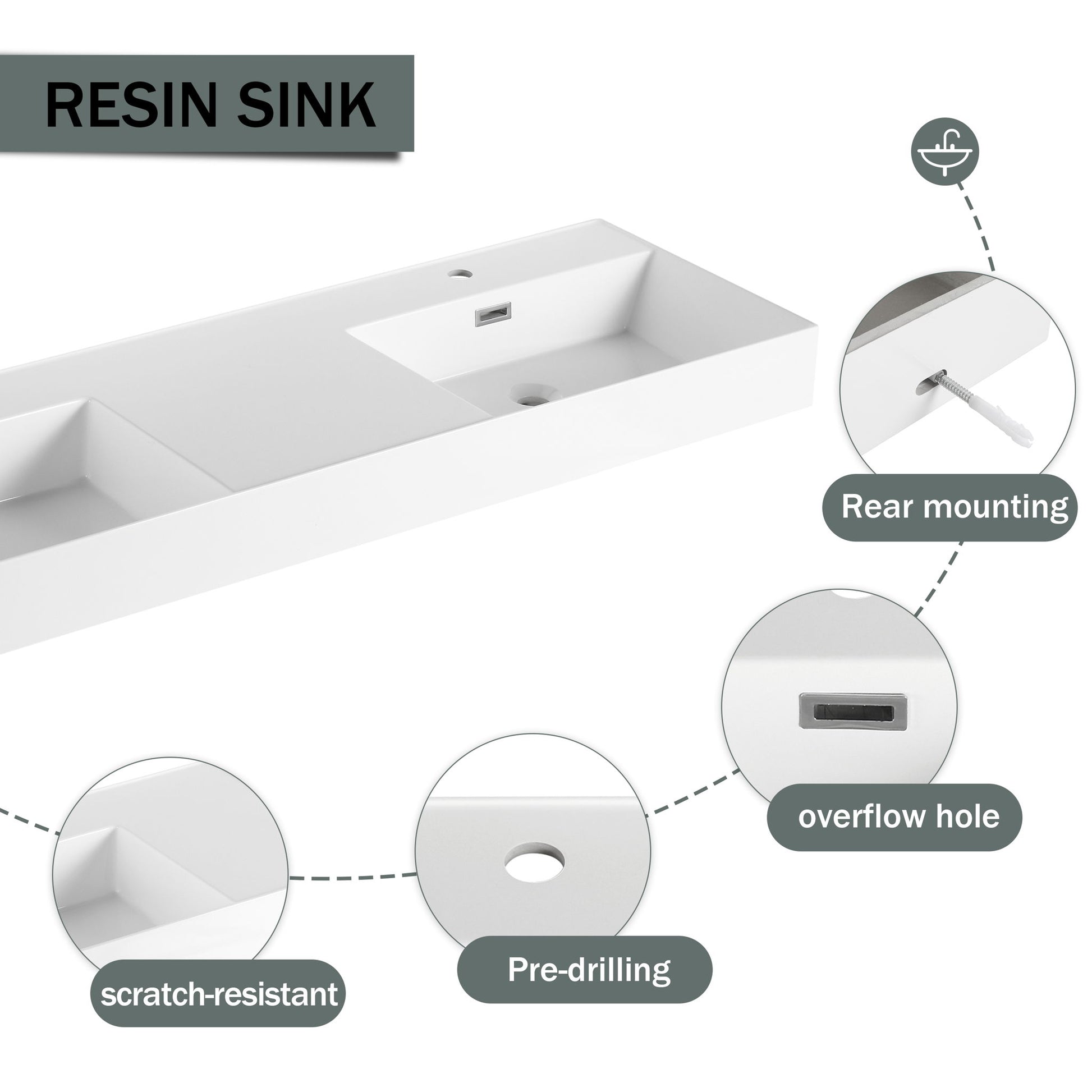 Contemporary Wall Mounted Bathroom Vanity With Dual Resin Sink And Soft Close Drawer